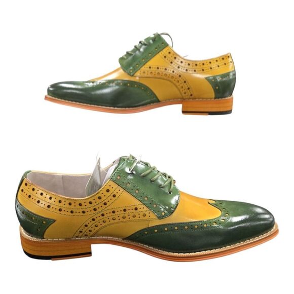 GIOVANNI MEN'S GREEN/SCOTCH LEATHER WING TIP DRESS SHOE. TROY. - Picture 4 of 9
